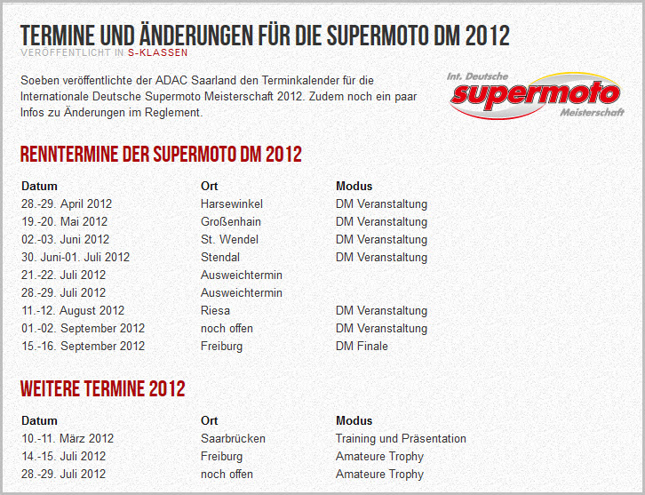 Supermoto-Termine 2012