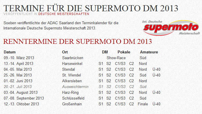 Supermoto-Termine 2013